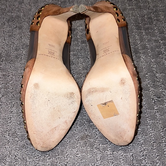 Brian Atwood nude suede studded platform heels sz 38.5 - Picture 5 of 9